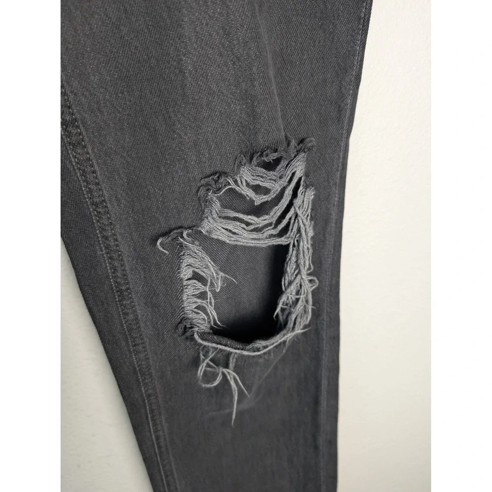 We The Free Free People Distressed Straight Leg Jeans Faded Black Raw Hem SZ 26